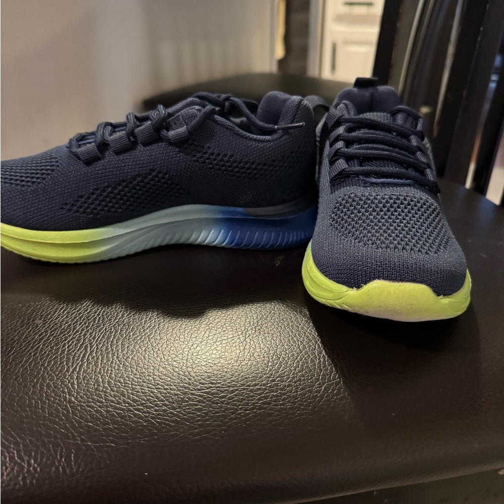 fabkids Navy Knit Sneakers with Lime Green Accent